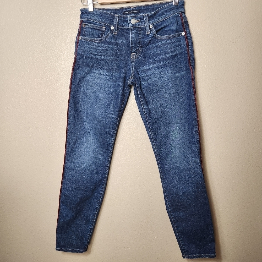 Lucky Brand Wmns Low Rise Skinny Ankle Dark Jeans w/Velvet Outseam Piping |2/26|